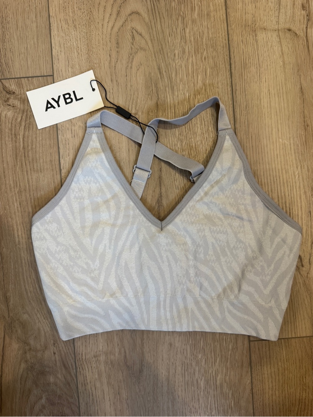 AYBL Pale Gray Textured V-Neck Sports Bra